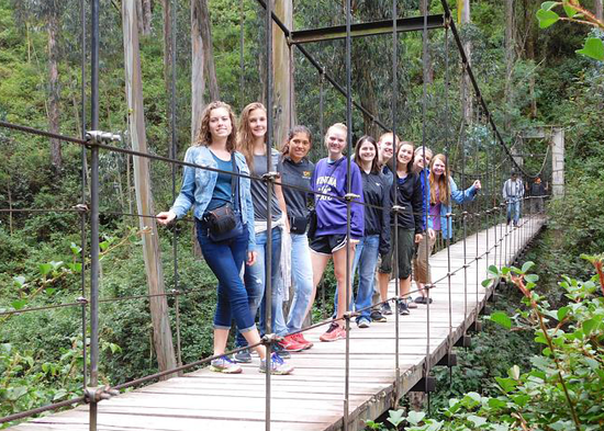 Kids on a rope bridge