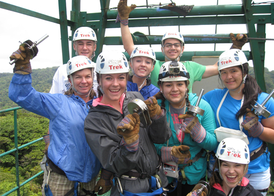 Teacher with Students on zipline platform