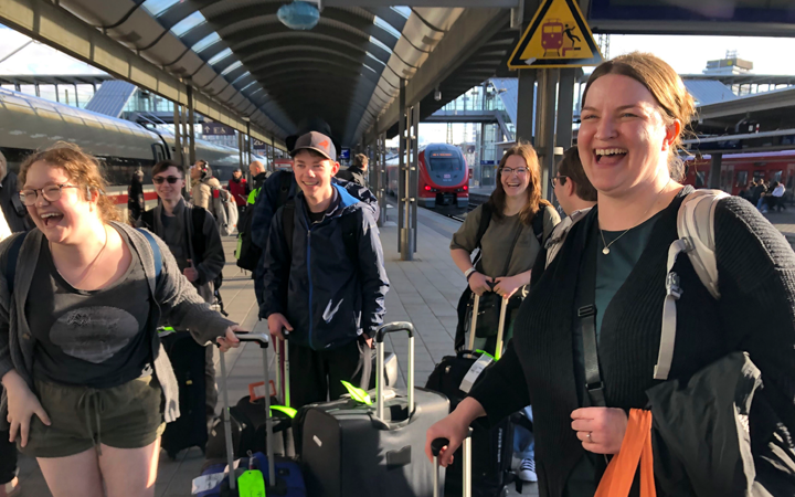 Student group at a train station