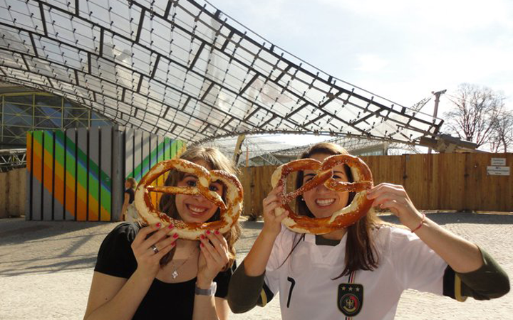 Girls with giant pretzels