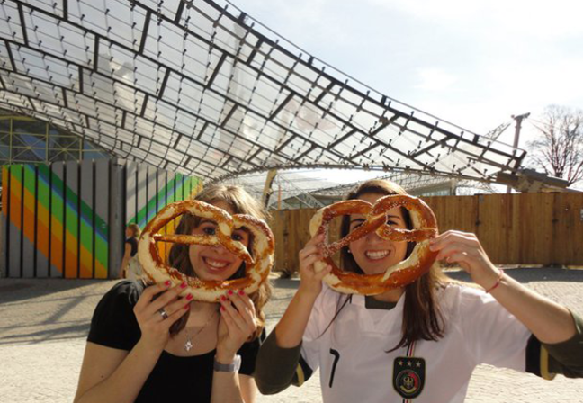 Girls with giant pretzels