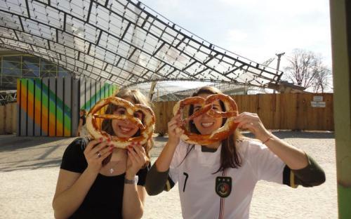 2 Girls with Large Pretzels in Munich