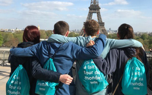 Kids looking at the Eiffel Tower