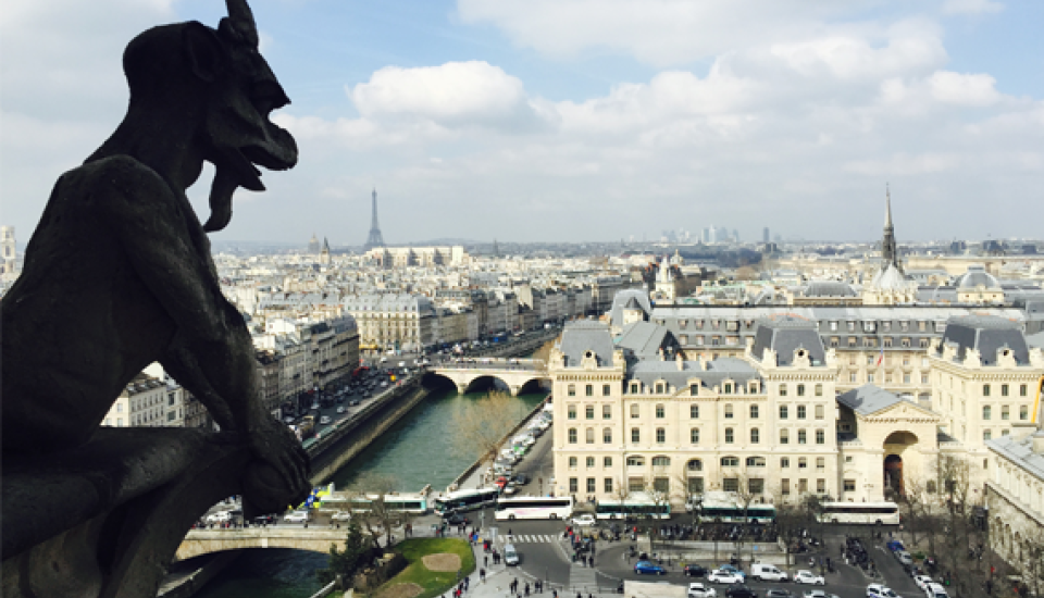 Bearded gargoyle overlooking Paris