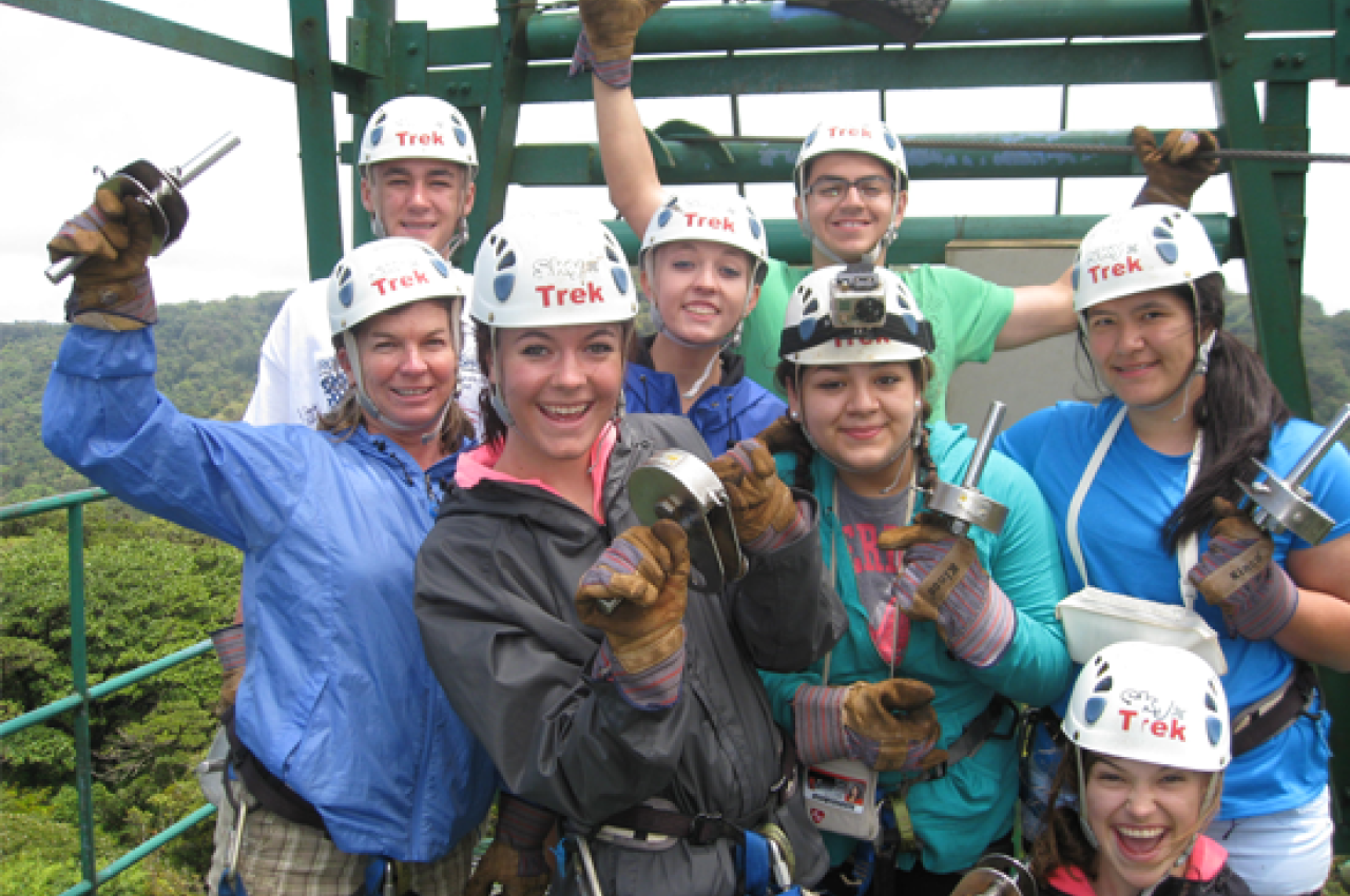 Teacher with Students on zipline platform