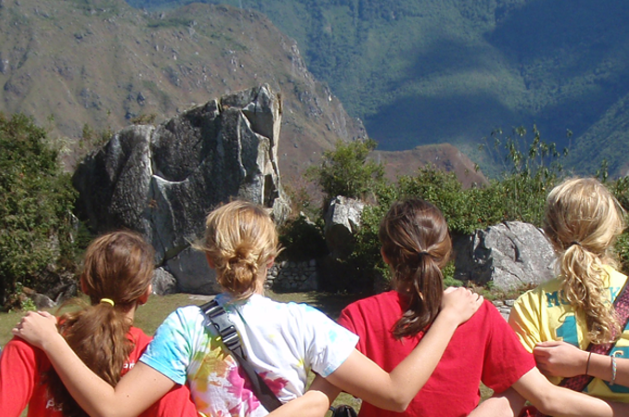 Students looking at mountains