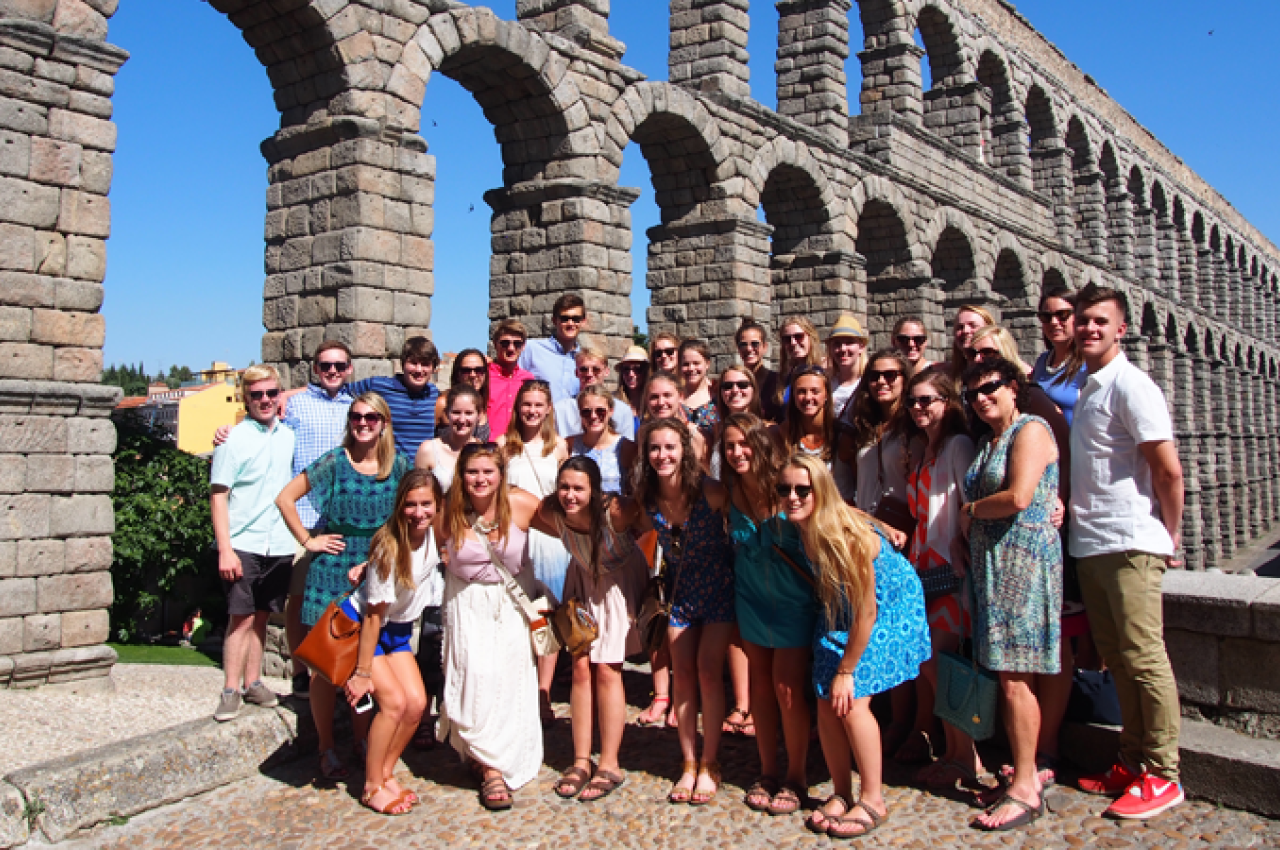 Group in front of Aqueduct in Segovia