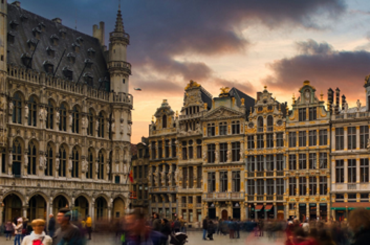 Twilight in a city in Belgium