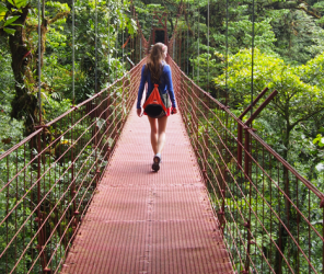 Girl on a rope bridge