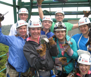Student group with teacher on a zipline platform