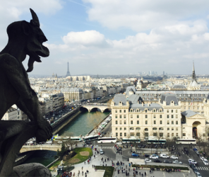 Bearded gargoyle overlooking Paris