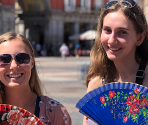 Two women with fans