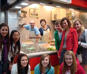 Group with street vendor